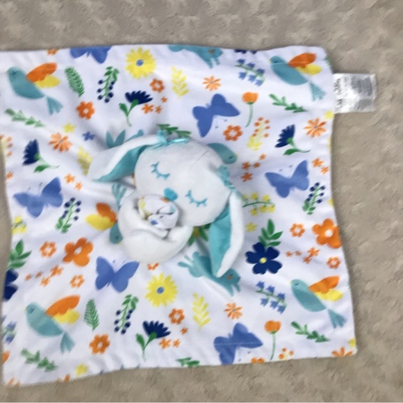 Baby Essentials Bunny Rabbit Lovey Security Blanket Blue White Bird Flower - Picture 2 of 5